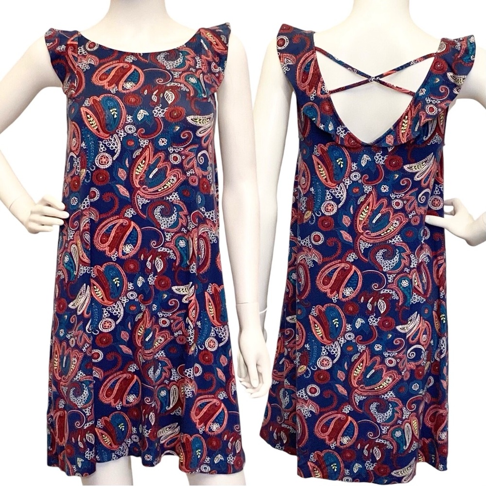 Loft SP New Paisley Soft Stretchy Dress Small Petite Blue Spring Summer NWT